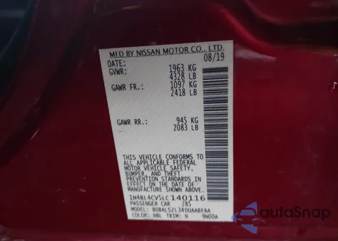 2020 Nissan Altima Sr Fwd z USA, uszkodzony, nr VIN 1N4BL4CV5LC140116